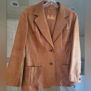 Vintage Butter Soft Leather Blazer in Rich Cognac Brown
